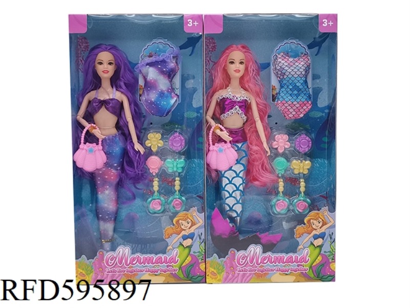 14-INCH REAL 9-JOINT FASHION DRESS MERMAID BARBIE WITH HANDBAGS, CLOTHES, HATS PLASTIC ACCESSORIES 2