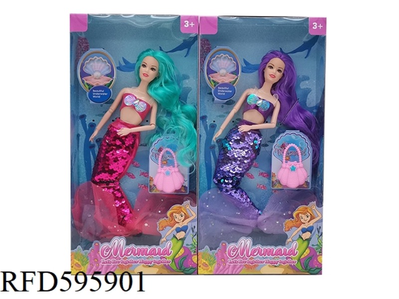 14-INCH REAL 11-JOINT FASHION PEARL MERMAID BARBIE WITH HANDBAG ACCESSORIES 2 MIXED.