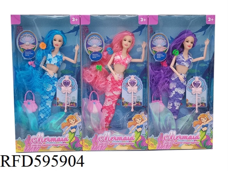 14-INCH REAL 9-JOINT FASHION DRESS MERMAID BARBIE WITH MAGIC WAND BAG 3 MIXED.