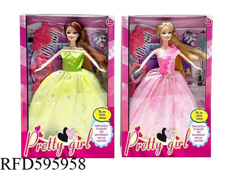 LIVE-ACTION MOVIE VERSION OF 11.5-INCH HIGH-END EVENING DRESS WITH COMB, NECKLACE AND MIRROR MIXED.