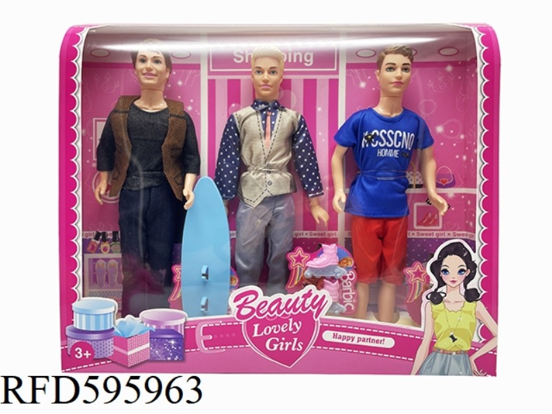 LIVE-ACTION MOVIE VERSION 11.5 INCH BARBIE STAR MAN BARBIE 3 MIXED, WITH SKATEBOARDS AND SKATES.