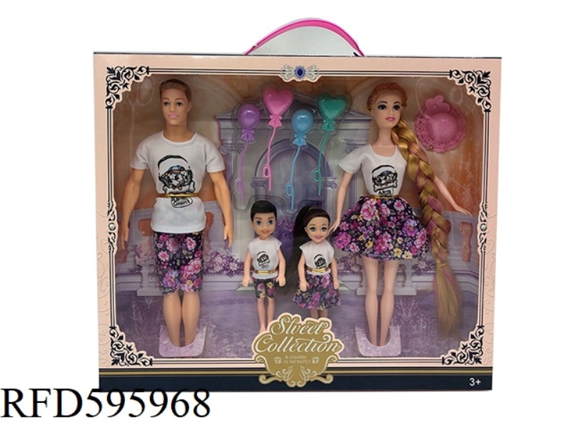 11.5 INCH REAL HANDS A FAMILY OF FOUR BARBIE REAL HANDS MEN WITH BALLOON PLASTIC HATS.