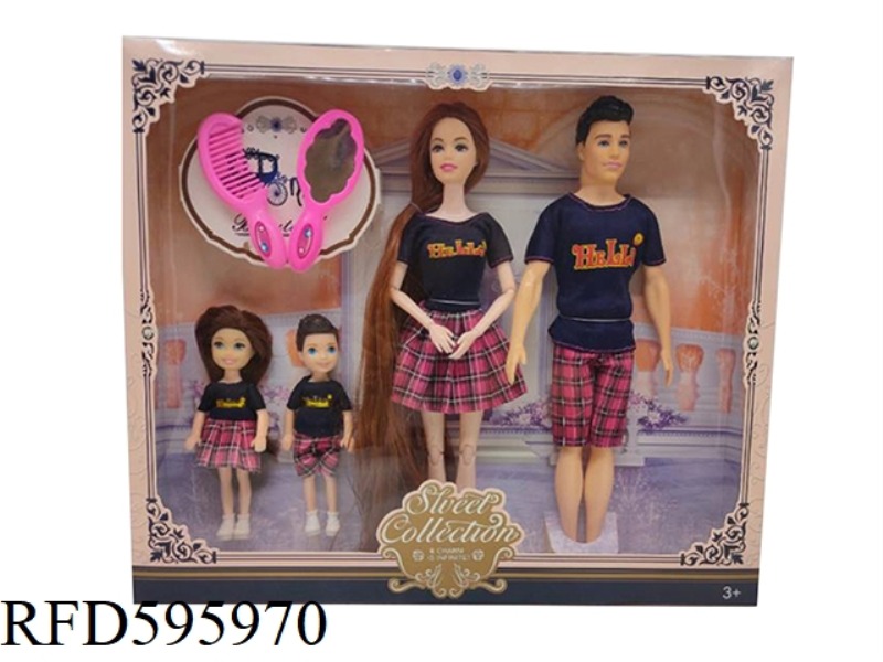 11.5-INCH REAL 11-JOINT LADY FAMILY OF FOUR BARBIE WITH COMB AND MIRROR AND A REAL MAN.