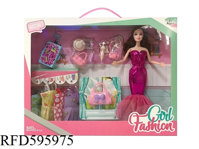 11.5 INCH REAL 9-JOINT FASHION BARBIE WITH BLISTER BAG SUITCASE CLOTHES