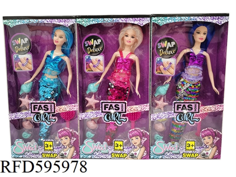 11.5 INCH LIVE MERMAID WITH STARFISH PLASTIC COMB 3 MIXED.