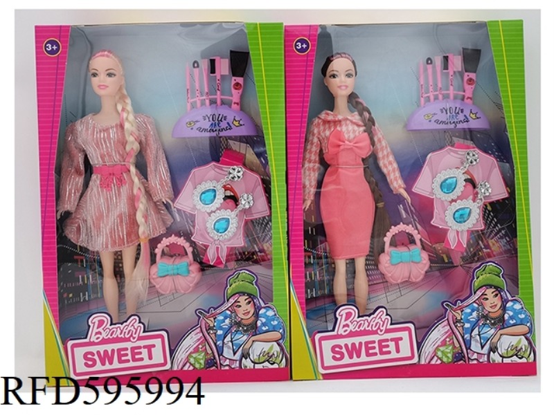 11.5 INCH REAL HAND FASHION DRESS BARBIE EARRINGS BAG COSMETICS 2 MIXED.
