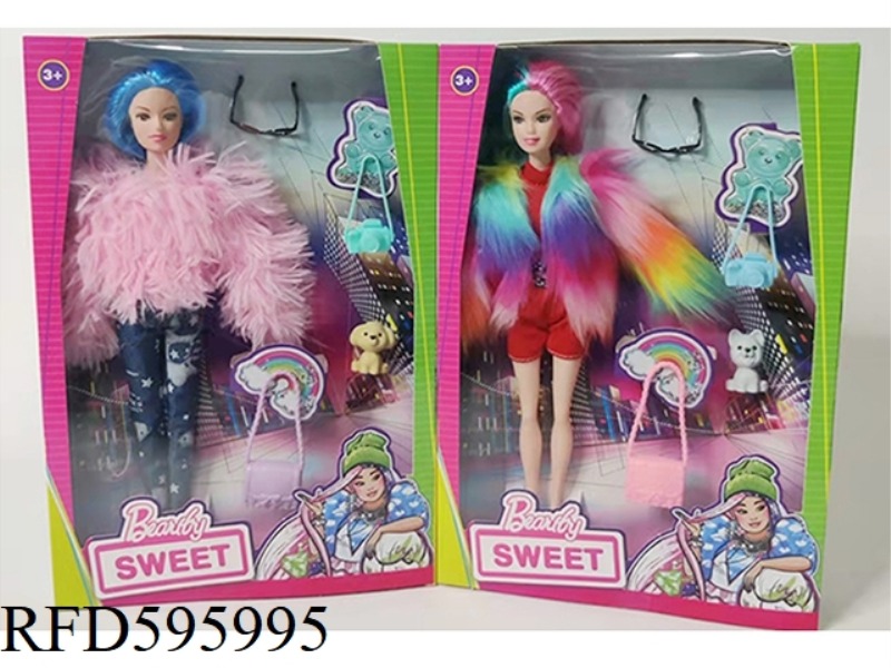 11.5 INCH REAL BARBIE FASHION SWEATER WITH SHOULDER BAG PUPPY CAMERA GLASSES 2 MIXED.