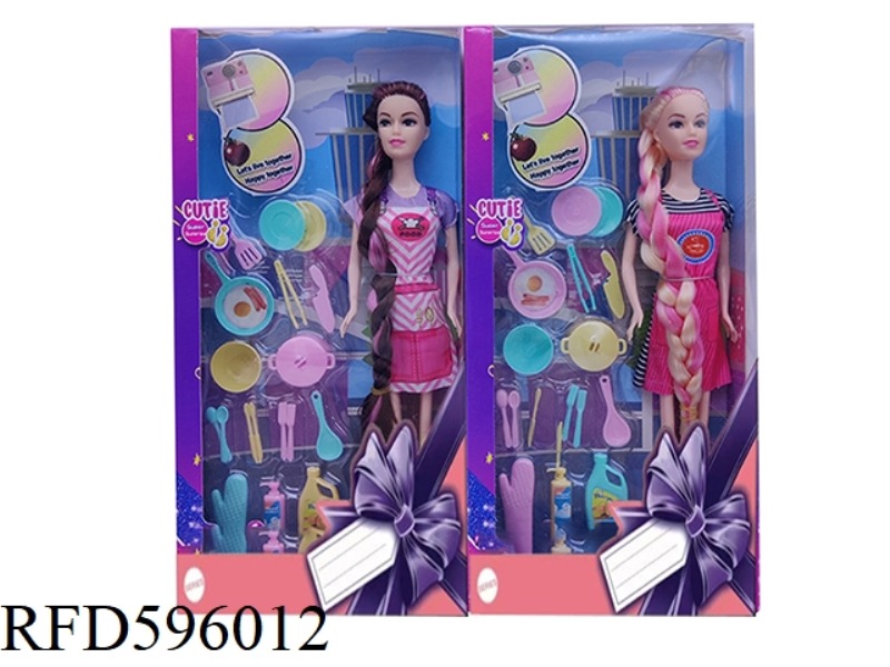 11.5 INCH REAL HAND FASHION DRESS BARBIE WITH KITCHENWARE PLASTIC 2 MIXED.