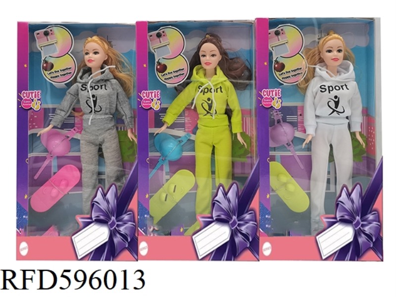 11.5-INCH REAL HAND SPORTS SUIT BARBIE SKATEBOARD WITH HELMET 3 MIXED.