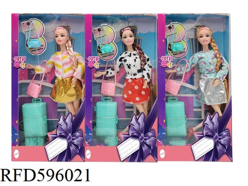 11.5 INCH REAL 12 JOINTS BARBIE FASHION SKIRT WITH SUITCASE BAG CAMERA 3 MIXED.