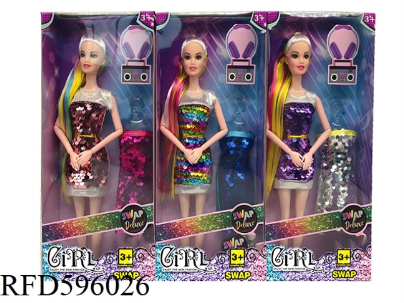 11.5 INCH SOLID 9-JOINT FASHION DRESS BARBIE WITH FASHION DRESS HANGING CLOTHES 3 MIXED.