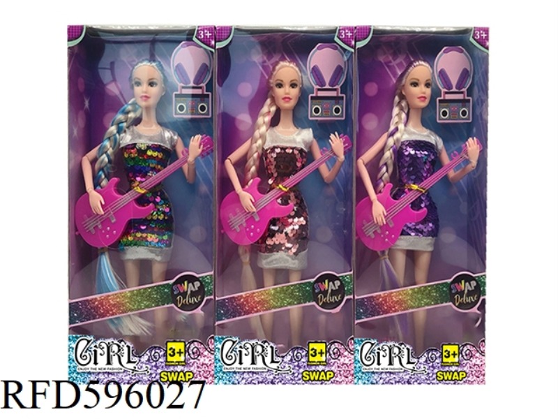 11.5 INCH REAL 9-JOINT FASHION DRESS BARBIE WITH GUITAR 3 MIXED.