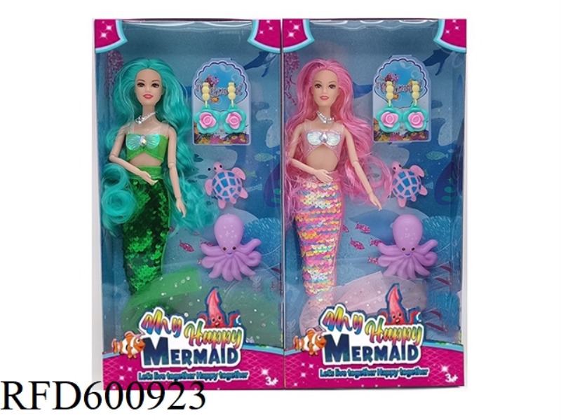 11.5 INCH REAL 9-JOINT MERMAID BARBIE WITH EARRINGS+TORTOISE+OCTOPUS (2 MIXED)