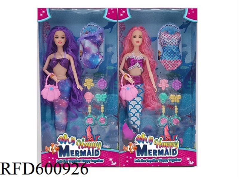 11.5 INCH REAL 9-JOINT MERMAID BARBIE WITH SHELL HANDBAG+SWIMSUIT+EARRINGS BLISTER SUIT (2 MIXED)