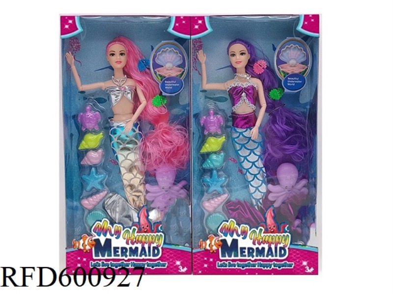 11.5 INCH REAL 9-JOINT MERMAID BARBIE WITH HAIRPIN OCTOPUS+CONCH BLISTER SUIT (2 MIXED)