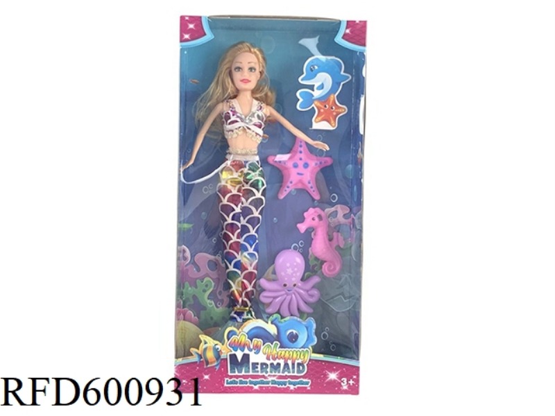 11.5 INCH REAL 6-JOINT MERMAID BARBIE WITH HIPPOCAMPUS+STARFISH+OCTOPUS