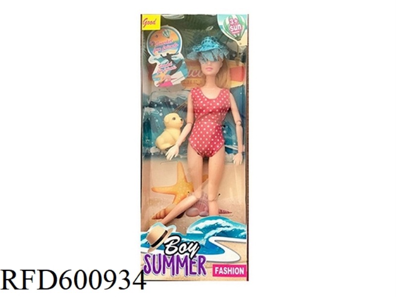 11.5 INCH FULL-SIZE 11-JOINT SWIMSUIT BARBIE WITH PUPPY