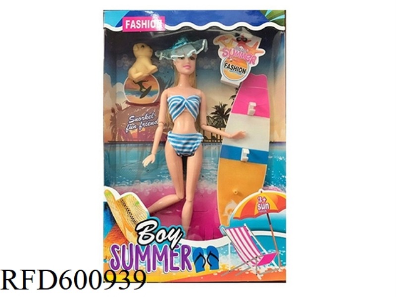 11.5 INCH FULL-SIZE 11-JOINT SWIMSUIT BARBIE WITH PUPPY+SURFBOARD