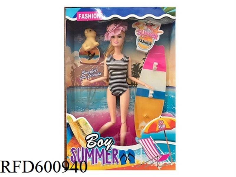 11.5 INCH FULL-SIZE 11-JOINT SWIMSUIT BARBIE WITH PUPPY+SURFBOARD