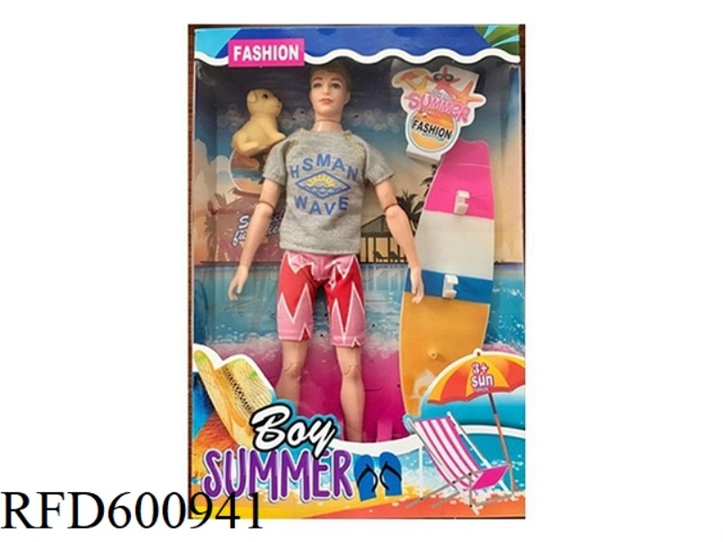 11.5 INCH REAL 11 JOINTS FASHION MALE BARBIE WITH PUPPY+SURFBOARD