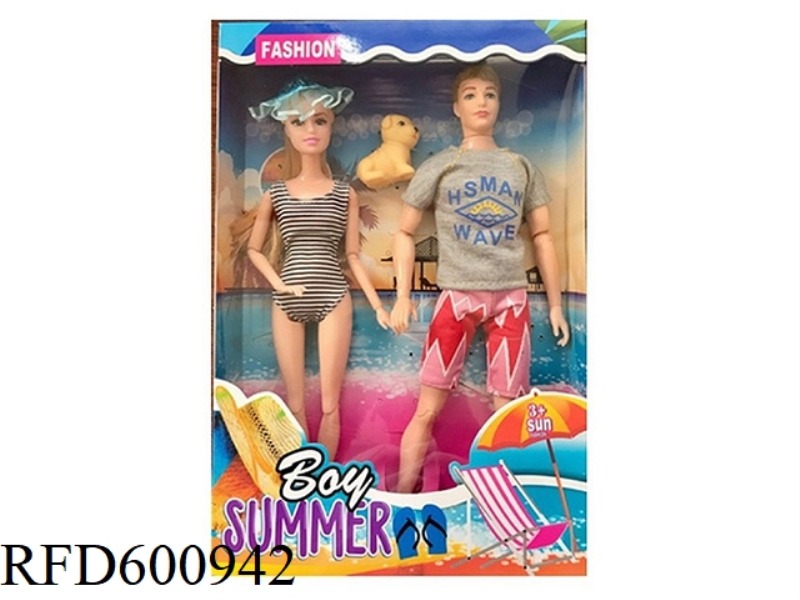 11.5 INCH REAL 11-JOINT SWIMSUIT BARBIE +11.5 INCH REAL 11-JOINT FASHION MALE BARBIE WITH PUPPY.