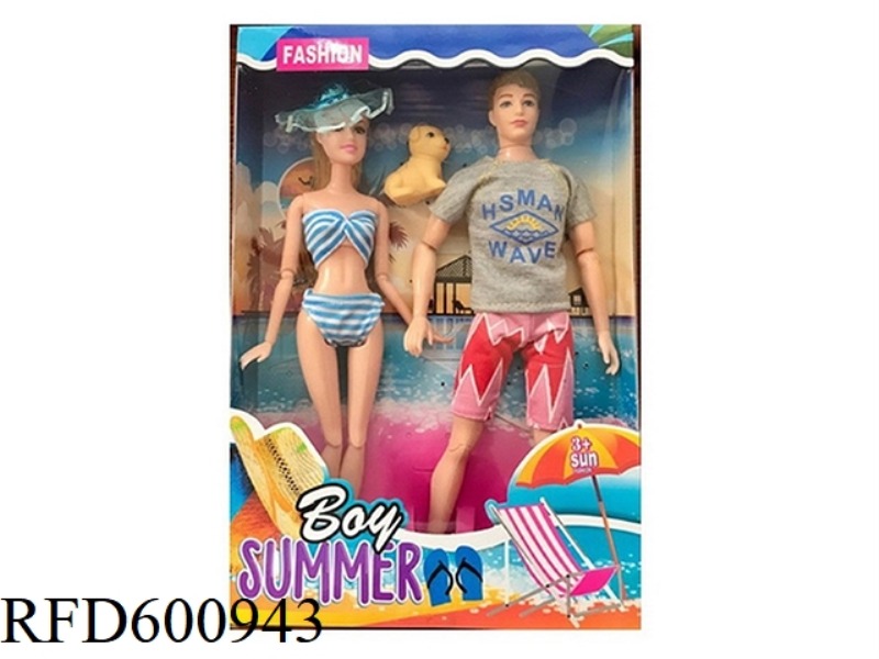 11.5 INCH REAL 11-JOINT SWIMSUIT BARBIE +11.5 INCH REAL 11-JOINT FASHION MALE BARBIE WITH PUPPY.