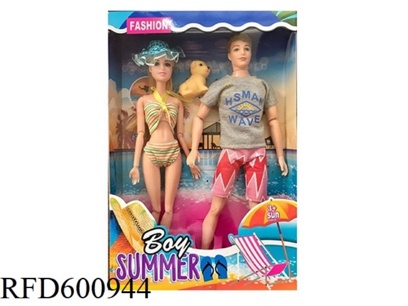 11.5 INCH REAL 11-JOINT SWIMSUIT BARBIE +11.5 INCH REAL 11-JOINT FASHION MALE BARBIE WITH PUPPY.