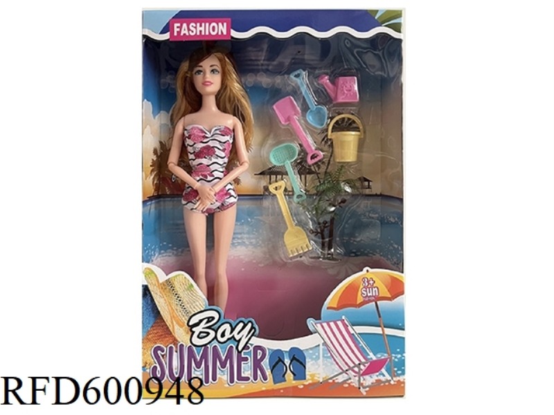 HIGH-QUALITY THICK-LEGGED 11.5-INCH FULL-LENGTH 9-JOINT SWIMSUIT BARBIE PLASTIC SUIT WITH SPATULA