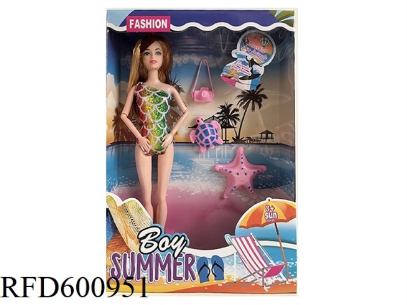 HIGH-QUALITY THICK-LEGGED 11.5-INCH FULL-LENGTH 9-JOINT SWIMSUIT BARBIE WITH CAMERA+TURTLE+STARFISH