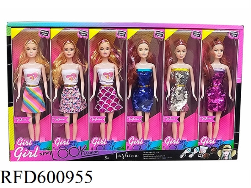 11.5-INCH REAL 6-JOINT TWO-COLOR LONG HAIR BEADED FASHION BARBIE (6 MIXED 6PCS)