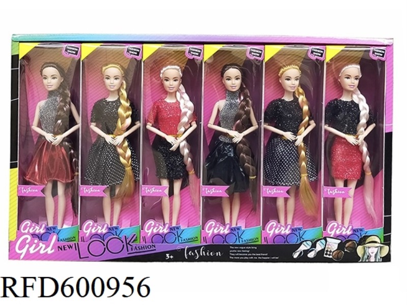 11.5 INCH REAL 9-JOINT TWO-COLOR LONG BRAID FASHION BARBIE (6 MIXED 6PCS)
