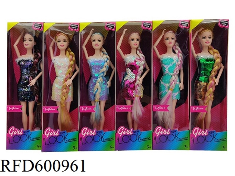11.5-INCH REAL 9-JOINT TWO-COLOR LONG BRAIDED BEADS FASHION BARBIE (6 MIXED)