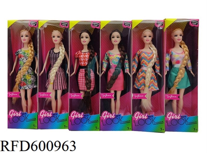 11.5 INCH REAL 9-JOINT LONG BRAID FASHION BARBIE (6 MIXED)