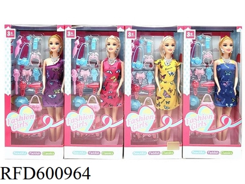 11.5-INCH BODY 6-JOINT FASHION BARBIE PLASTIC SUIT WITH JEWELRY (4 MIXED)