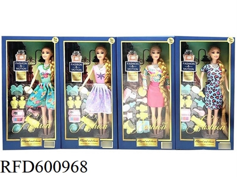 11.5-INCH REAL 6-JOINT LONG BRAID FASHION BARBIE WITH COMB PLASTIC SUIT (4 MIXED)