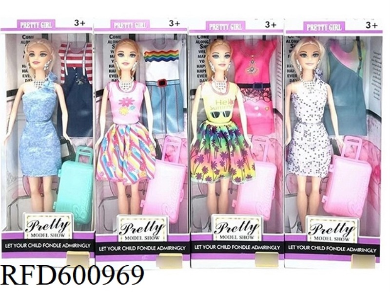 11.5-INCH BODY 6-JOINT FASHION BARBIE WITH FASHION SKIRT+SUITCASE (4 MIXED)