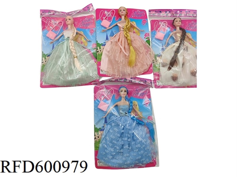 11.5 INCH REAL 6-JOINT LONG BRAID WEDDING DRESS BARBIE WITH HANDBAG (4 MIXED)