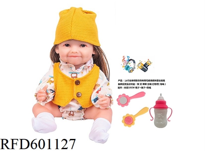 14-INCH WHOLE BODY SOFT RUBBER SIMULATION WITH EYELASH GLASS EYES REBORN DOLL WITH COMB MIRROR BOTTL