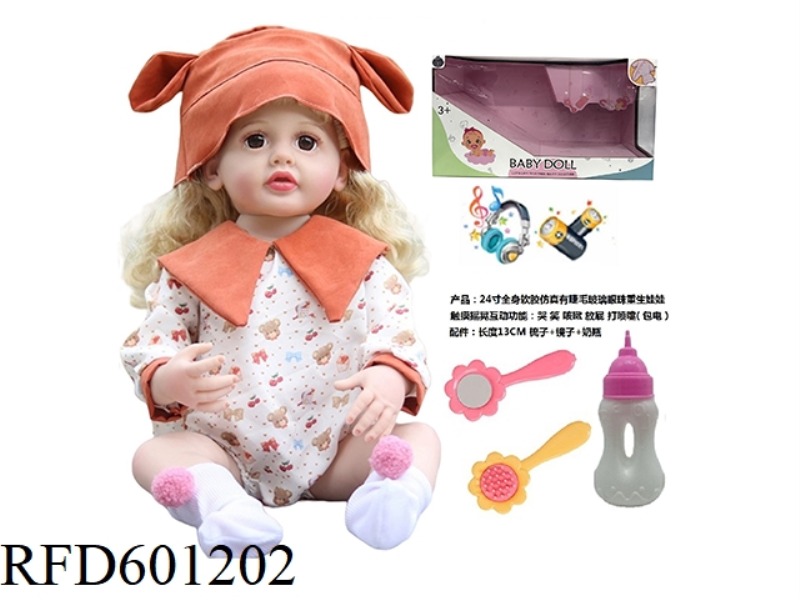 24-INCH WHOLE BODY SOFT RUBBER SIMULATION WITH EYELASH GLASS EYES REBORN DOLL WITH COMB MIRROR BOTTL