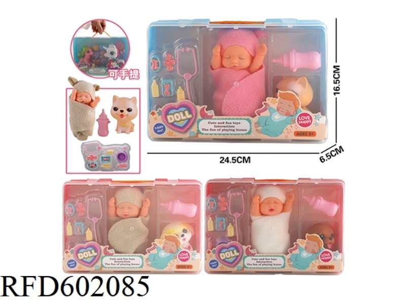 6 INCH SLEEPING BABY+ANIMALS+ACCESSORIES