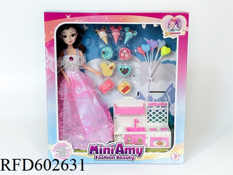 AMEIL DOLL WITH KITCHEN SNACK SET