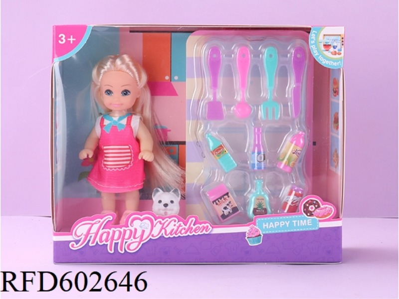 4.5 inch dolls with tableware and drinks