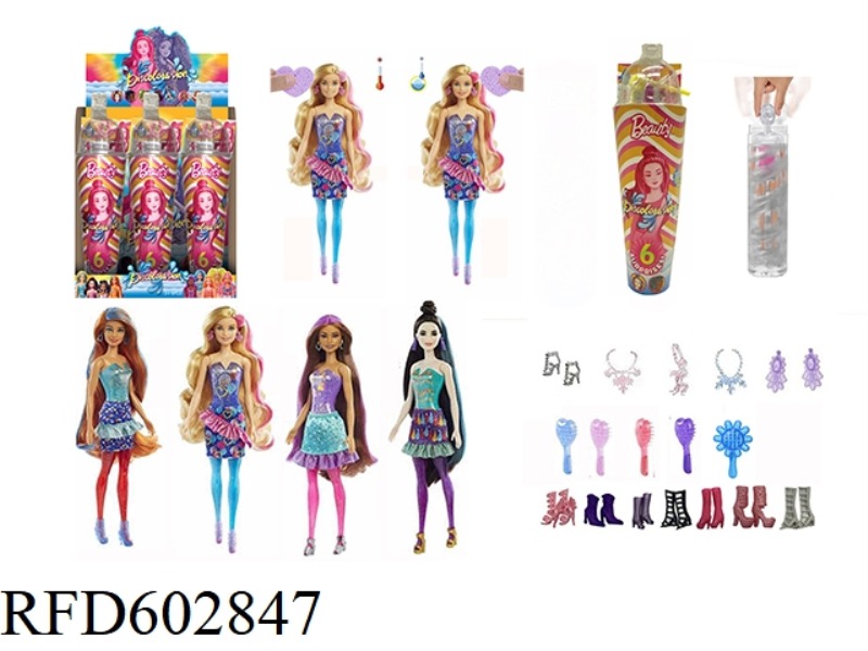BIRTHDAY PARTY SERIES 11.5 INCH REAL BODY COLOR-CHANGING BUBBLE BARBIE 6PCS