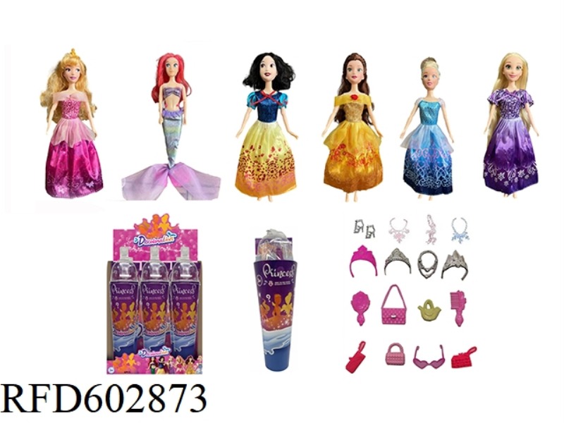 NEW DISNEY 6 PRINCESS COMBINATION RED DIAMOND 11.5 INCH REAL BODY COLOR-CHANGING BUBBLE BARBIE 6PCS