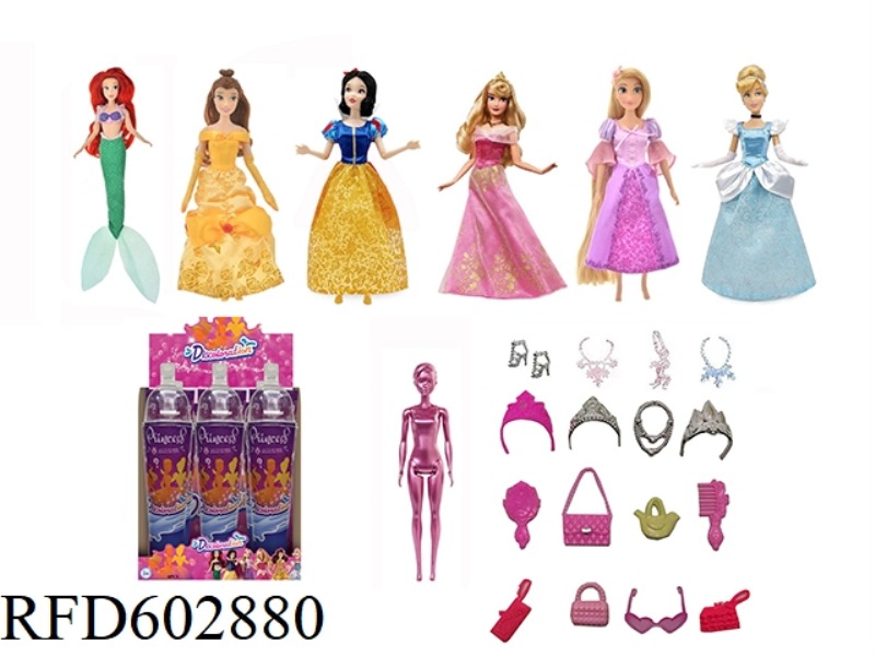 CLASSIC DISNEY PRINCESS 6 COMBINATION RED DIAMOND 11.5 INCH REAL COLOR-CHANGING BUBBLE BARBIE 6PCS