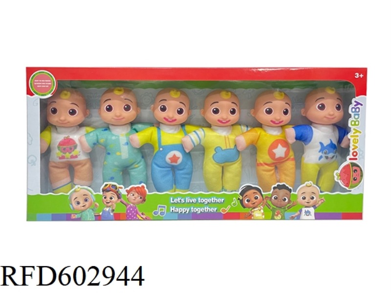5-INCH WINDOW BOX COTTON COCOMELON SUPER BABY JJ WATERMELON SCHOOL BUS DOLL (SET OF 6)