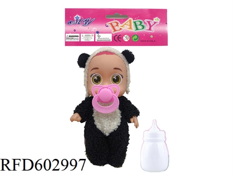 PANDA 9 INCH FULL VINYL 4D GLASS EYES PLUSH ANIMAL CLOTHING CRYING DOLL