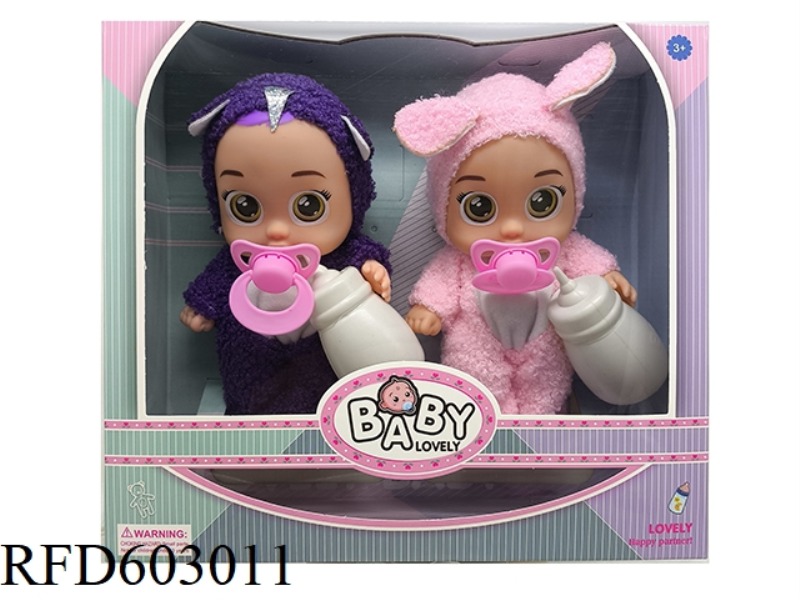 UNICORN+PINK RABBIT DOUBLE PACK 9-INCH FULL VINYL 4D GLASS EYE PLUSH ANIMAL COSTUME CRYING DOLL