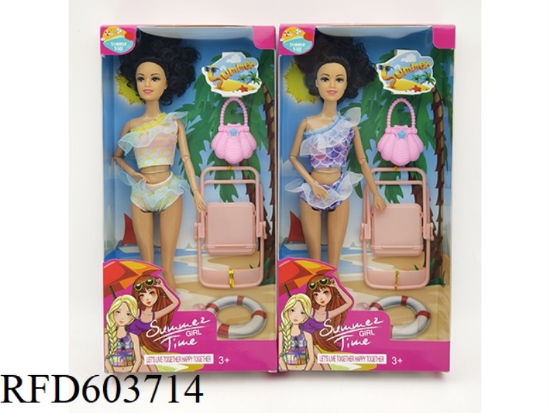 11-INCH REAL 9-JOINT SWIMSUIT BARBIE+BEACH CHAIR+BAG