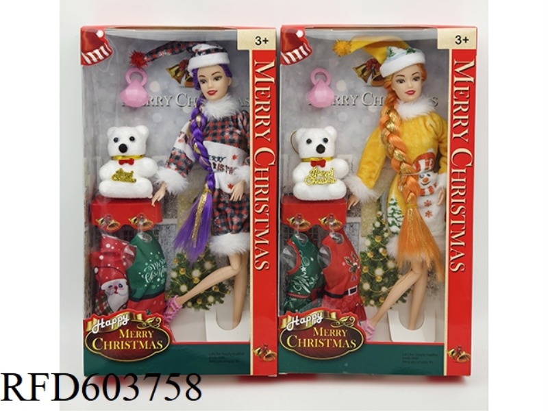 11-INCH REAL 11-JOINT CHRISTMAS SERIES BARBIE+SKIRT+WHITE BEAR+BAG